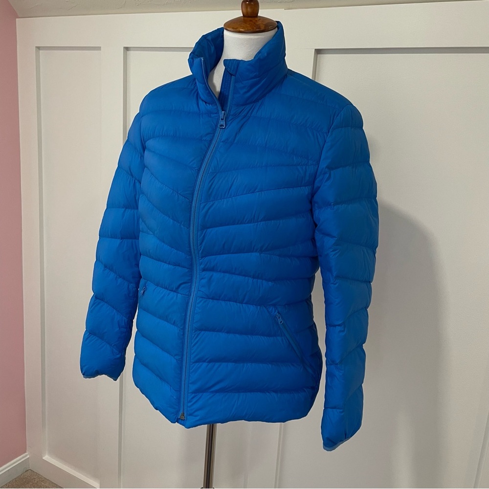 LANDS END royal blue packable puffer jacket down filled